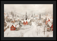 A poster showing an idyllic winter village with red cottages -4