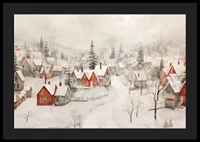 A poster showing an idyllic winter village with red cottages -4