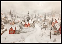 A poster showing an idyllic winter village with red cottages -6