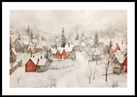 A poster showing an idyllic winter village with red cottages -0