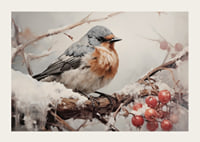 En poster som fångar en fågels stillhet på en snöklädd gren med frostiga bär -3