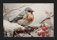 En poster som fångar en fågels stillhet på en snöklädd gren med frostiga bär -5