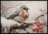 En poster som fångar en fågels stillhet på en snöklädd gren med frostiga bär -6