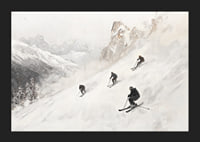 En poster med fyra skidåkare som susar nedför en snöklädd bergssluttning-5