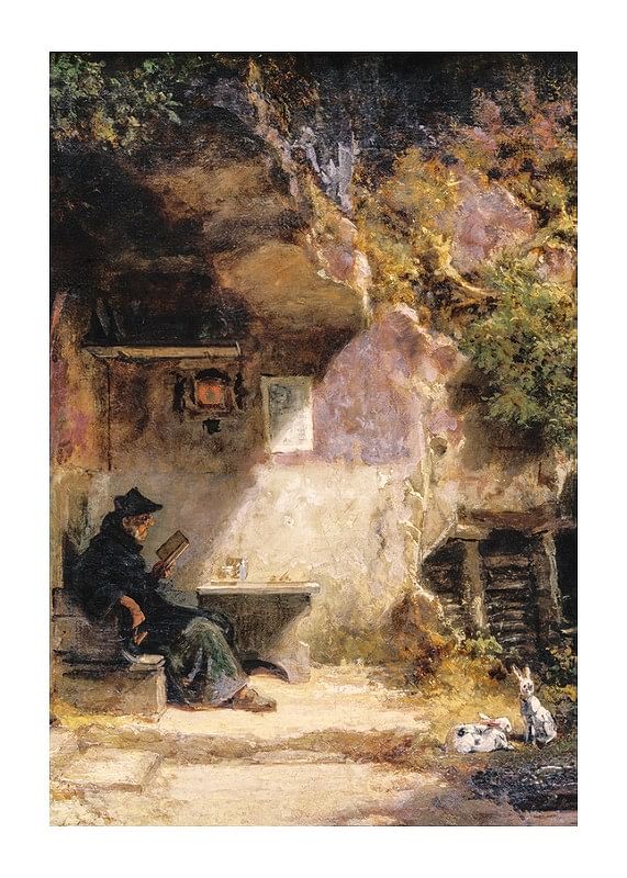Plagát The Hermit In Front Of His Retreat By Carl Spitzweg