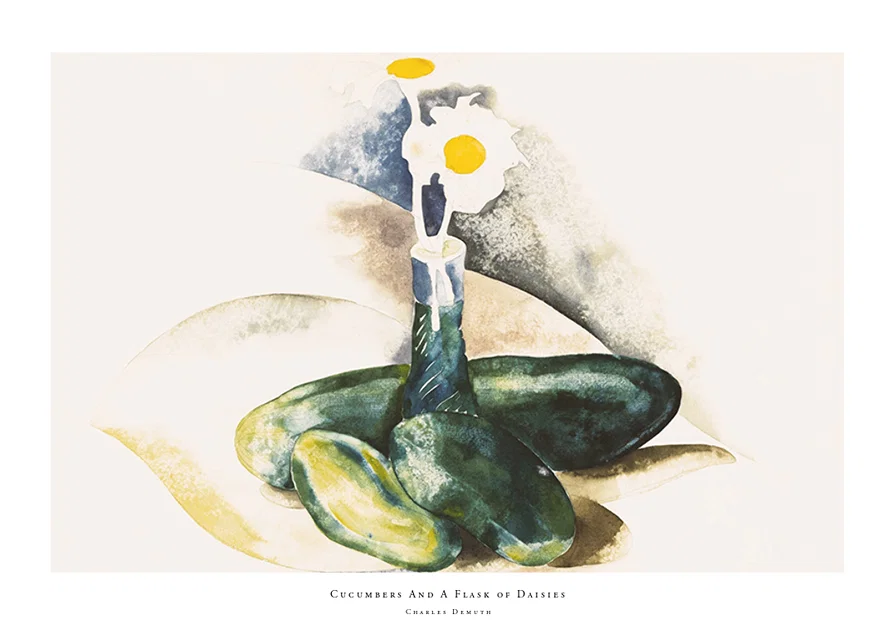Cucumbers And A Flask of Daisies By Charles Demuth-12