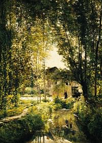 Landskap med en solbelyst strøm av Charles Francois Daubigny-3