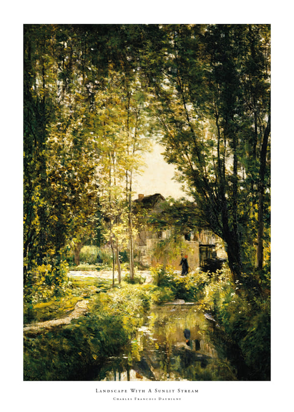 Plakatas Landscape With A Sunlit Stream By Charles Francois Daubigny