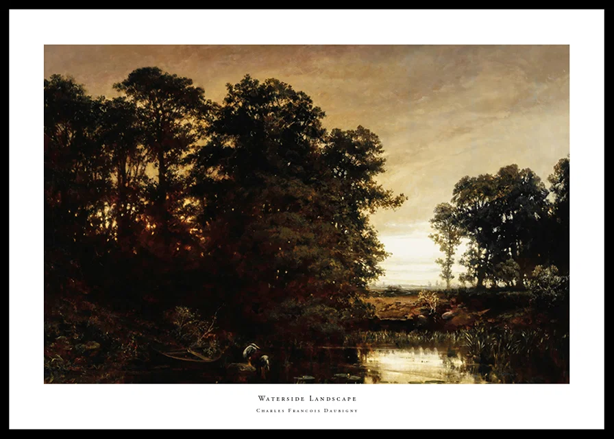 Waterside Landscape By Charles Francois Daubigny-12