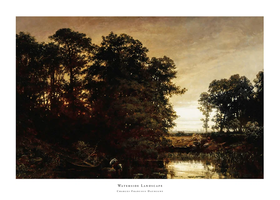 Waterside Landscape By Charles Francois Daubigny-12