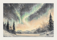 A winter poster that captures the dance of the northern lights over a peaceful snow landscape-3