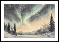A winter poster that captures the dance of the northern lights over a peaceful snow landscape-0