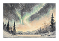 A winter poster that captures the dance of the northern lights over a peaceful snow landscape-1