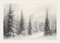 En vinterplakat som viser snødekte grantrær i et rolig og harmonisk landskap-3