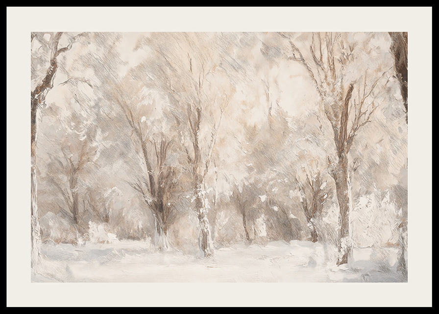 A winter poster capturing a frosty landscape with snow covered trees -12