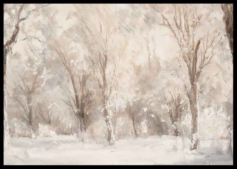 A winter poster capturing a frosty landscape with snow covered trees -12