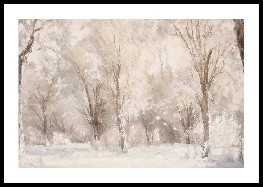 A winter poster capturing a frosty landscape with snow covered trees -12