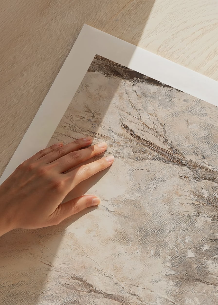 A winter poster capturing a frosty landscape with snow covered trees -12