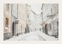 A winter poster showing a quiet, snow-covered alley-3