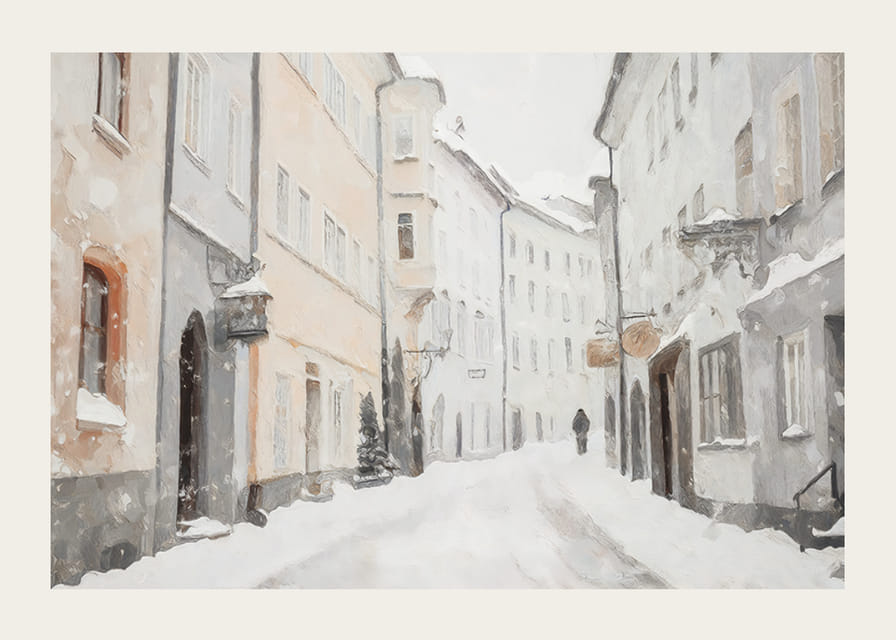 Un afiș de iarnă care arată o alee liniștită, acoperită de zăpadă-12