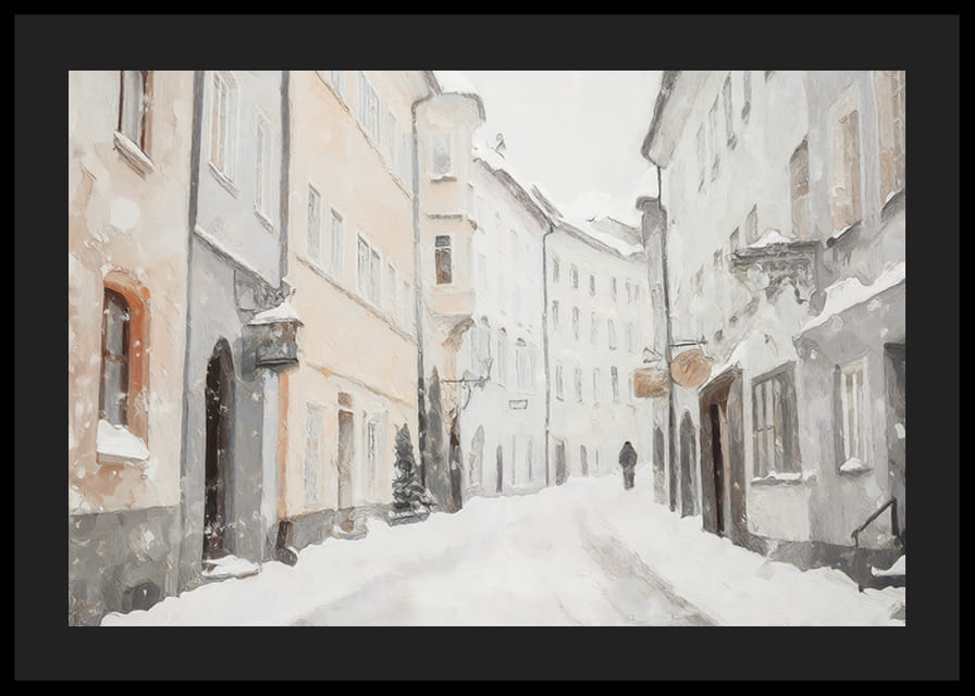 Un afiș de iarnă care arată o alee liniștită, acoperită de zăpadă-12