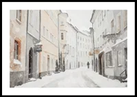 A winter poster showing a quiet, snow-covered alley-0