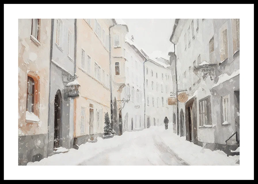 A winter poster showing a quiet, snow-covered alley-12