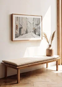 A winter poster showing a quiet, snow-covered alley-8