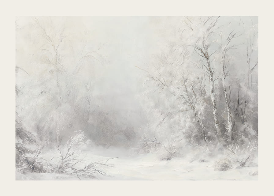 Un poster invernale che cattura un tranquillo paesaggio innevato -12