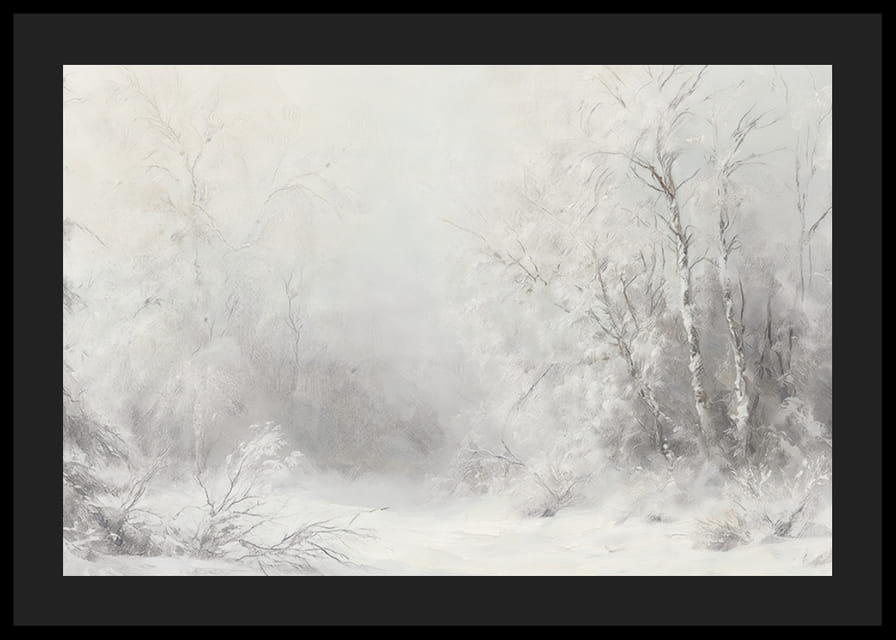 Un poster invernale che cattura un tranquillo paesaggio innevato -12