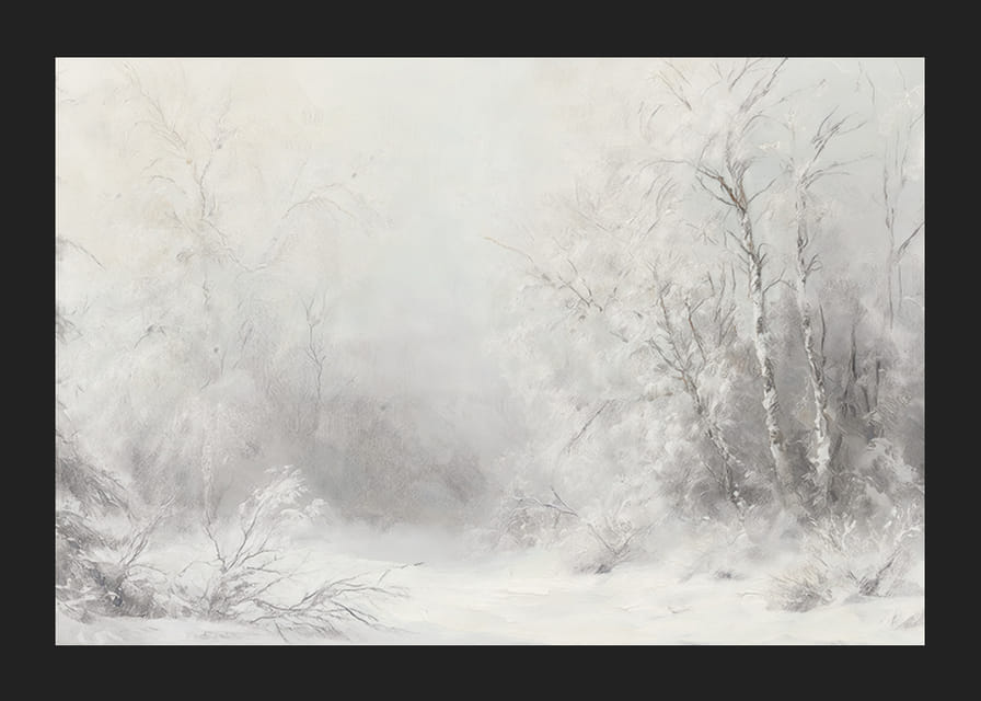 Un poster invernale che cattura un tranquillo paesaggio innevato -12