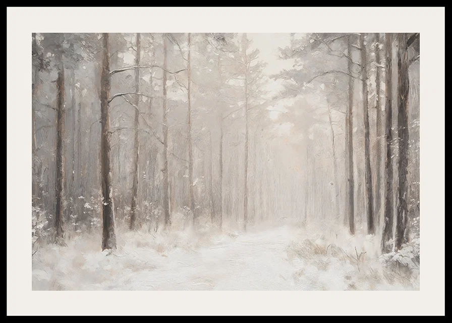A winter poster showing a snow-covered path through a tranquil and dreamlike forest-12