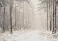 A winter poster showing a snow-covered path through a tranquil and dreamlike forest-7