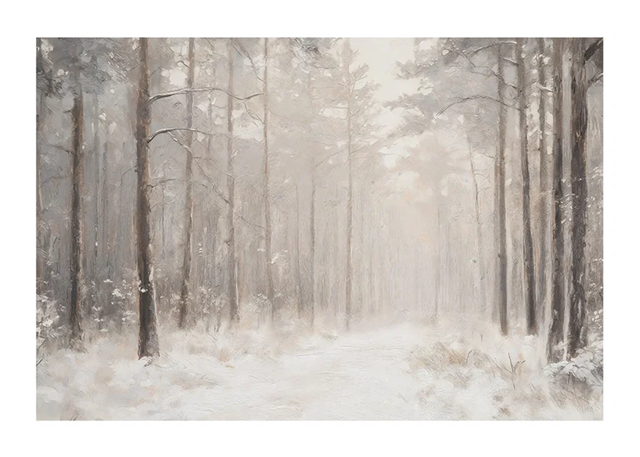A winter poster showing a snow-covered path through a tranquil and dreamlike forest-12