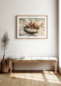 A poster showing a magical village floating in the clouds-8