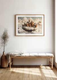 A poster showing a magical village floating in the clouds-4