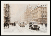 Plagát zobrazujúci očarujúcu mestskú ulicu so snežením-2