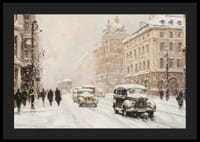 Plagát zobrazujúci očarujúcu mestskú ulicu so snežením-4