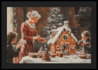 Un cartel que muestra a una familia decorando una casa de pan de jengibre.-4