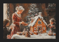 Un cartel que muestra a una familia decorando una casa de pan de jengibre.-5