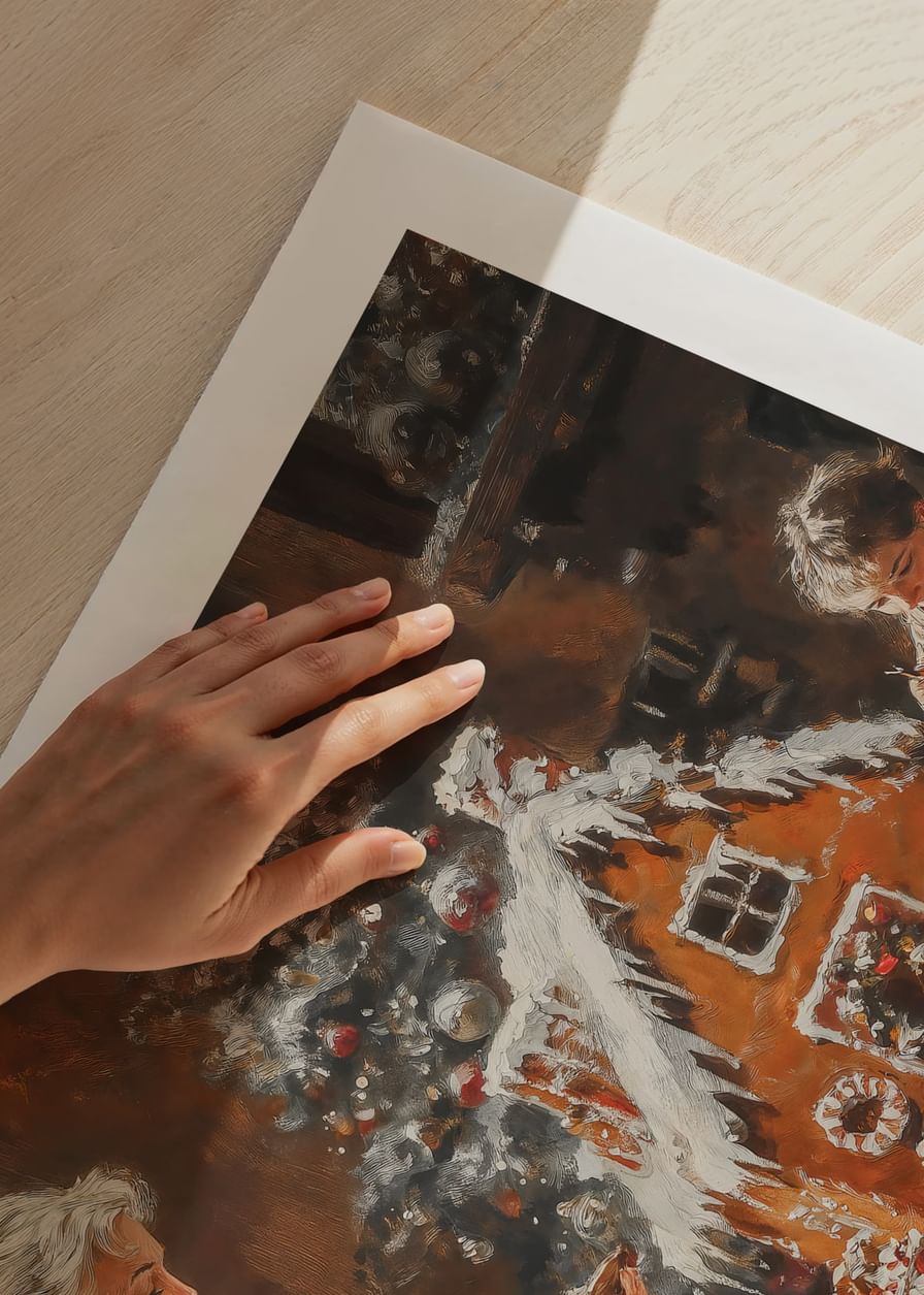 A poster showing a family decorating a gingerbread house-12