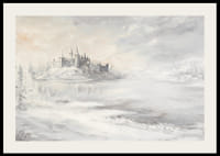 Egy befagyott tó melletti fenséges kastélyt ábrázoló plakát-2