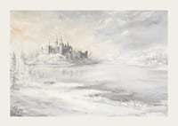 A poster depicting a majestic castle by a frozen lake-3