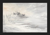 A poster depicting a majestic castle by a frozen lake-5