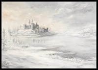 A poster depicting a majestic castle by a frozen lake-6
