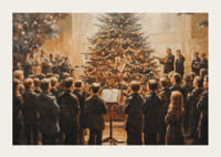 Egy karácsonyi poszter, amely egy kórust ábrázol, amint egy csodálatos karácsonyfa előtt énekel -3