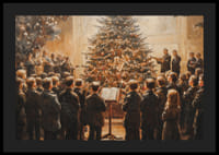 Egy karácsonyi poszter, amely egy kórust ábrázol, amint egy csodálatos karácsonyfa előtt énekel -4