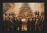 Egy karácsonyi poszter, amely egy kórust ábrázol, amint egy csodálatos karácsonyfa előtt énekel -5