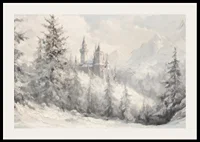 En vinterposter med ett majestätiskt slott inbäddat i ett snötäckt landskap -2