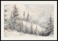 Zimný plagát s majestátnym hradom zasadeným do zasneženej krajiny -2